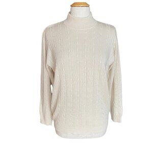 NWOT Vintage Door County Silk Cashmere Cable Knit Sweater Ivory Quiet Luxury-M